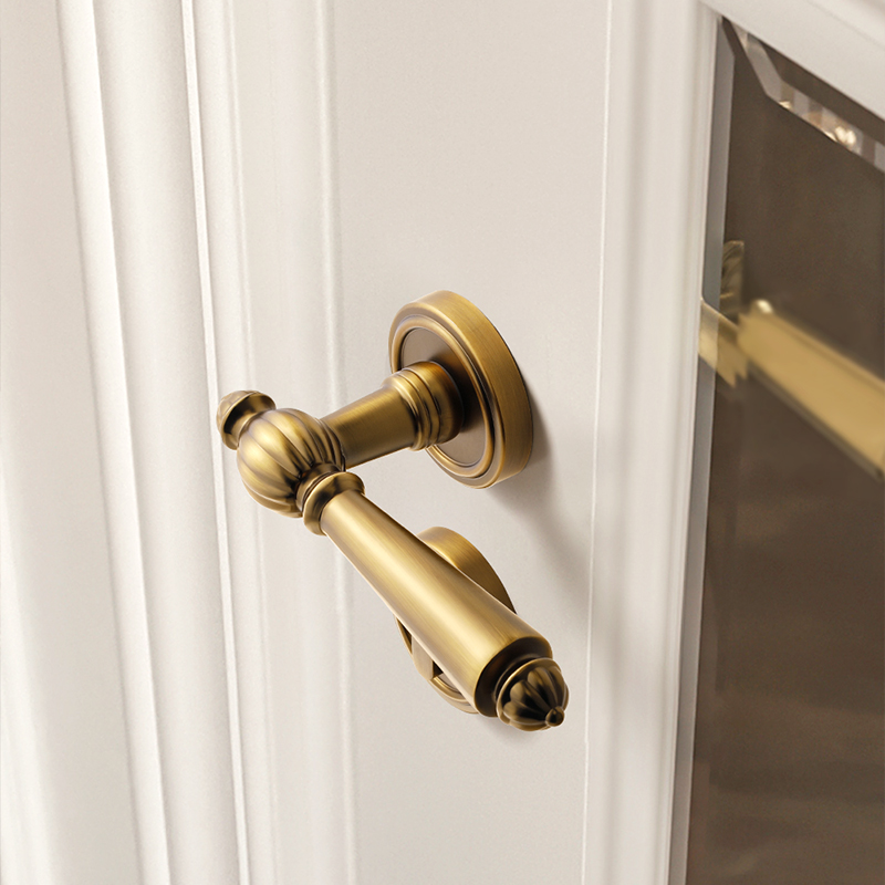 法式卧室门锁室内房间木门锁黄古铜复古门把手磁吸静音欧式房门锁