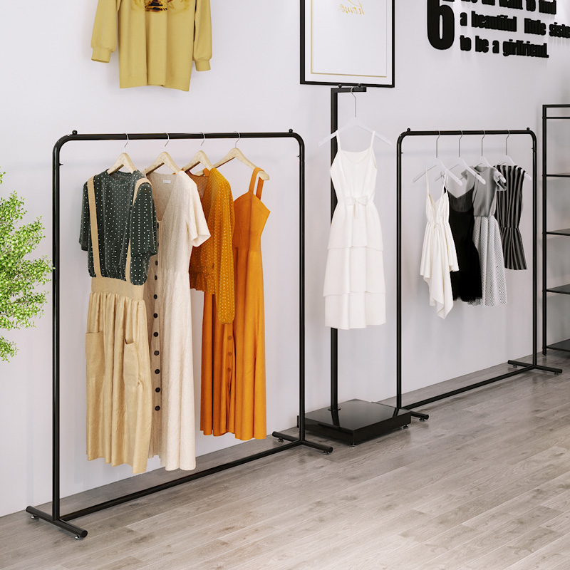 落地式女挂衣服装店衣架展示架 复古铁艺服装架子货架侧挂架