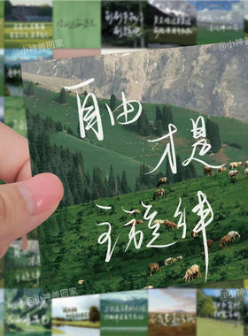 63张绿色系自然风景贴纸ins风文艺大学简约治愈文案励志文字贴纸