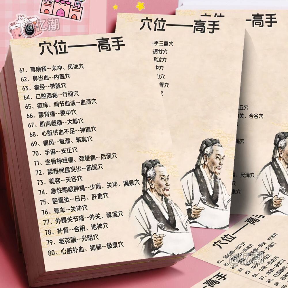 24张穴位高手贴纸经络中医笔记十二经络穴位养生经络疏通按摩穴位