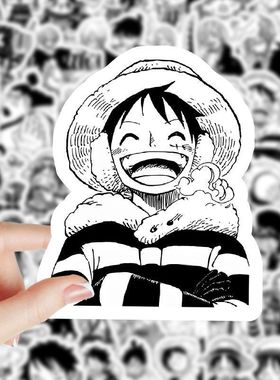 206张黑白海贼王贴纸卡通动漫路飞索隆人物周边装饰手机手账贴画