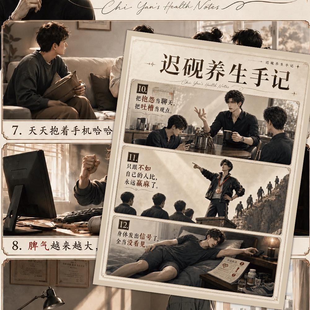 迟砚养生手记搞笑语录明信片