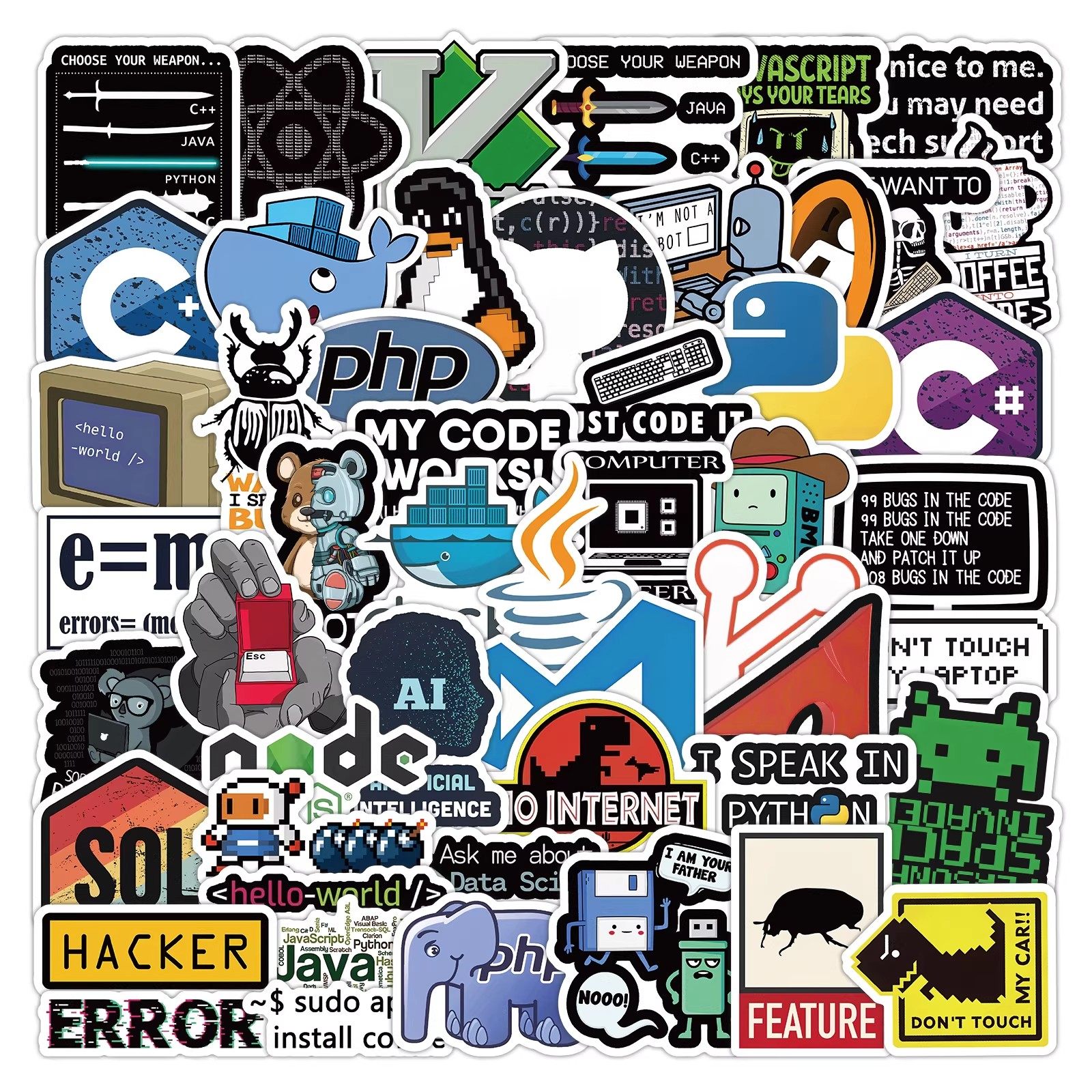 160张程序员MEME贴纸代码电脑编程系统工作卡通图案装饰防水贴