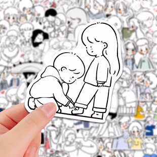 120张可爱情侣简笔画贴纸简约手账素材卡通贴画diy手机壳装饰桌面