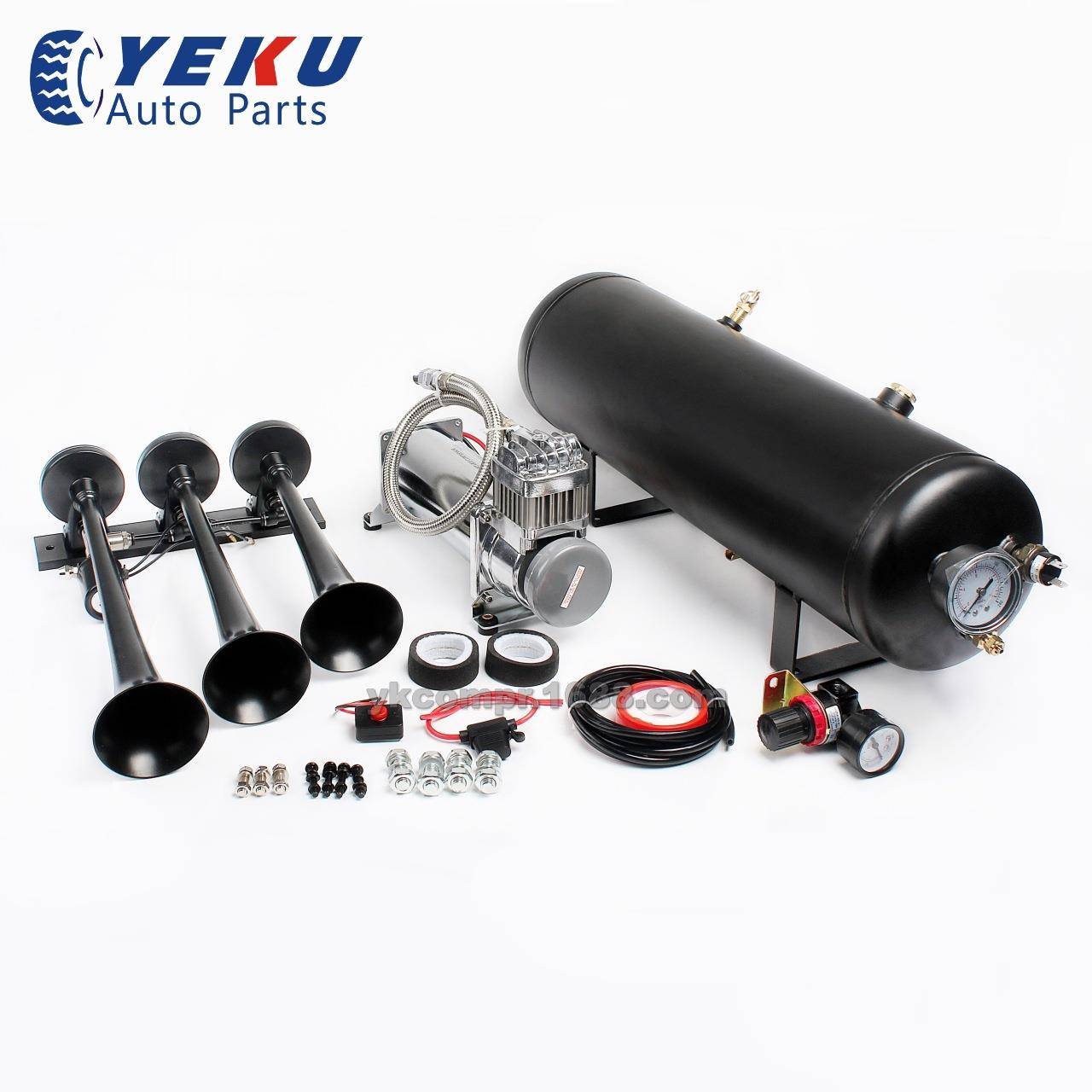 汽车改装气泵带三管黑色喇叭不锈钢空压机/12V车载充气泵热销