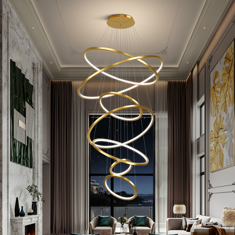 复式楼大吊灯客厅别墅loft公寓酒店大堂售楼部挑高挑空楼梯间吊灯