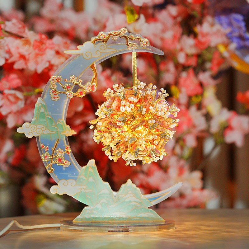 拼界王国月影繁花小夜灯 3D立体拼图金属拼装模型diy生日礼物摆件