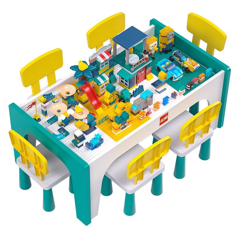 儿童多功能积木桌子2宝宝大小颗粒拼装益智积木男孩女孩3-6岁玩具