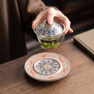 家用泡茶碗 敦煌飞天悬停玻璃盖碗纯手工陶瓷盖碗茶杯功夫茶具套装