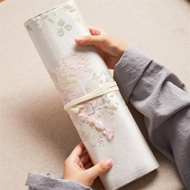 六品堂 韵悠 笔帘纯手工便携笔帘笔袋国画精致毛笔笔帘收纳文房雅