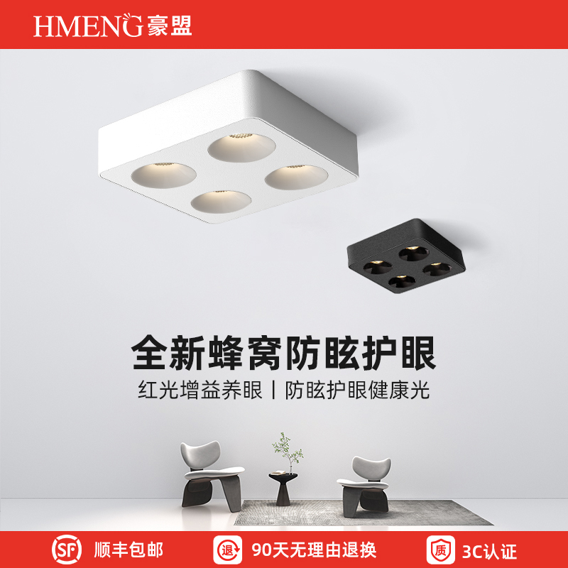 超薄明装射灯全光谱防眩四头斗胆灯客厅无主灯照明智能明装筒灯