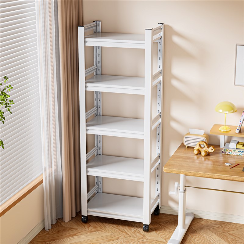 移动书架落地置物架一体靠墙储物架层架小型家用窄边夹缝收纳柜