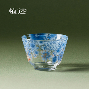 植述幽蓝纷蝶粉彩主人杯精致手工透明品茗茶杯原创高颜值功夫茶具