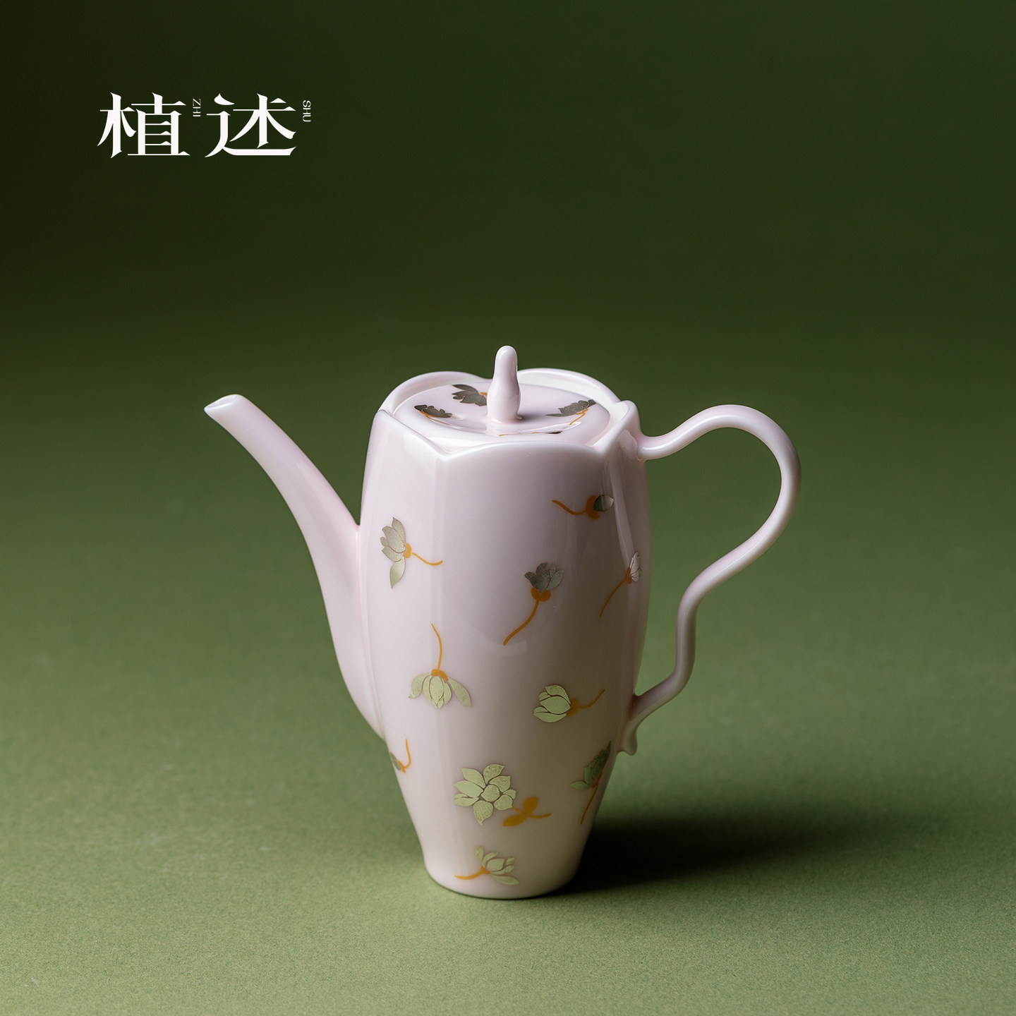 植述樱花粉白莲花陶瓷小茶壶高档纯银功夫茶具泡茶壶精致陶瓷单壶