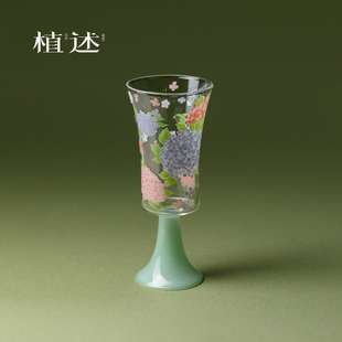 植述精致绣球花高足主人杯耐热高硼硅优雅功夫茶杯品茗杯女士单杯