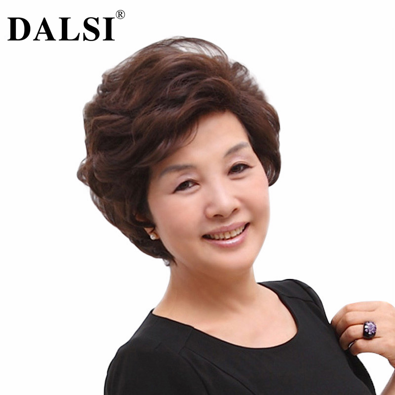真发假发女士短发送妈妈短卷发蓬松自然中老年假发套奶奶真人发丝