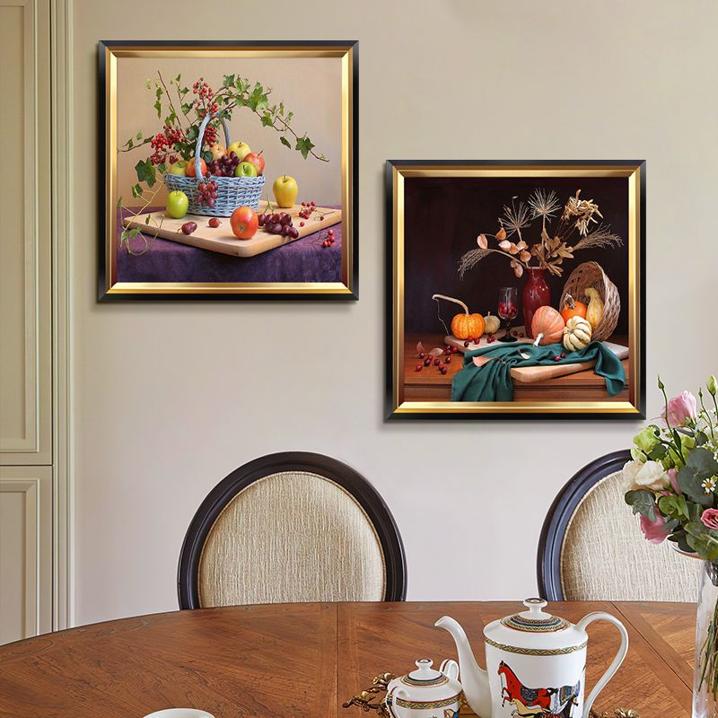 餐厅装饰画2021新款水果静物油画美式饭厅背景墙面挂画玄关壁画图片