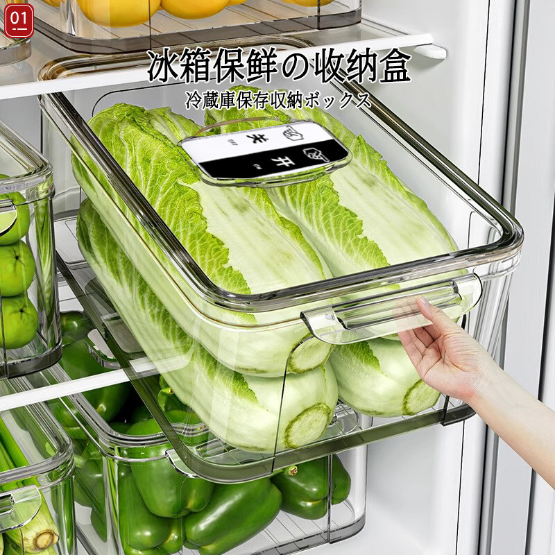日本冰箱保鲜收纳盒食品级果蔬可沥水储物盒食材保鲜收纳整理神器