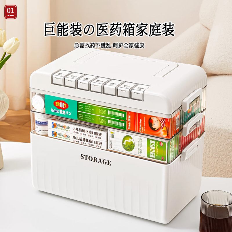 日本药箱家用药品医药箱家庭装药物收纳盒小药盒一周七天分装盒子