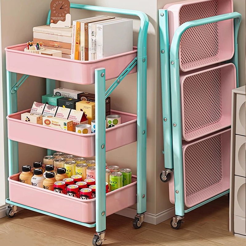 日本小推车置物架多层可折叠厨房卧室移动落地书本零食收纳架