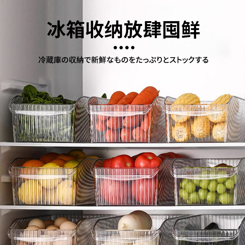 日本厨房冰箱收纳盒蔬菜水果置物筐分类桌面收纳家用透明无盖带轮