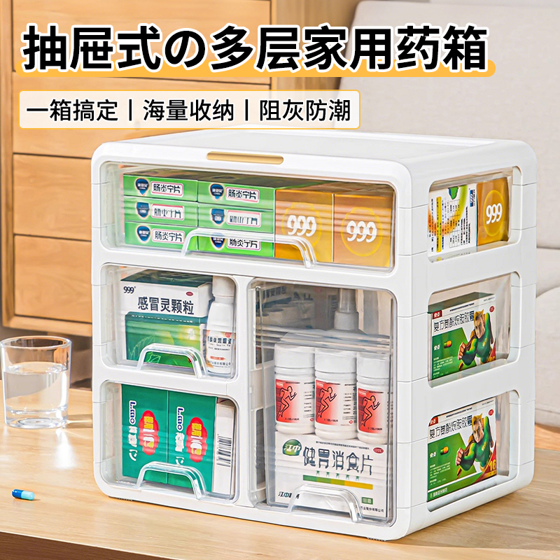 日本药箱家用家庭装抽屉式药品收纳盒大容量药盒药物医药箱