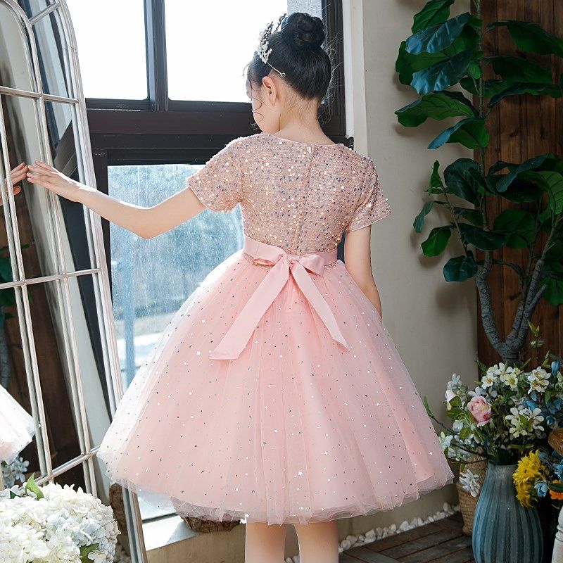 儿童礼服公主裙粉色女童钢琴演出服演奏婚纱毕业170码蓬蓬纱裙子