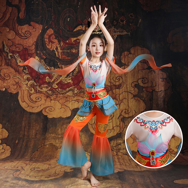 敦煌飞天舞蹈服儿童元旦演出服女童飞天乐鼓异域风情古典舞表演服