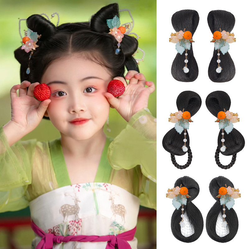 汉服儿童假发女古装蝴蝶结发包发髻古风明制盘发造型垫发头饰