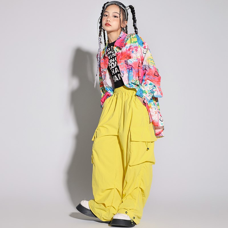 街舞儿童潮酷衬衫套装男童嘻哈hiphop表演出服女童爵士舞服走秀服