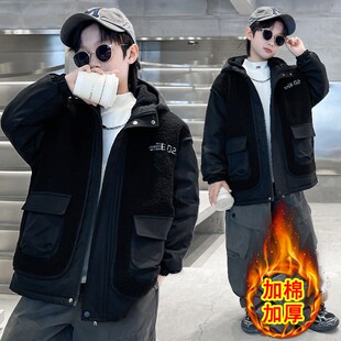 男童外套春秋冬款2024新款夹棉毛毛衣冬季中大儿童秋装加厚加绒潮