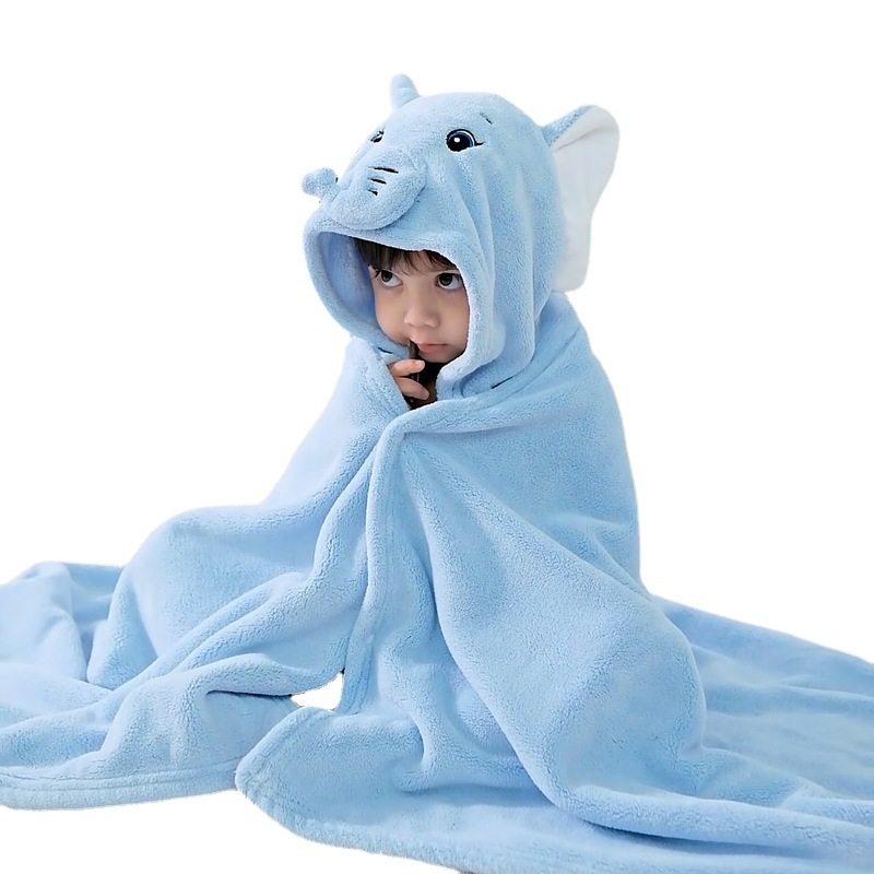 儿童斗篷宝宝洗澡浴巾超柔吸水沙滩游泳婴幼儿珊瑚绒带帽披风浴袍