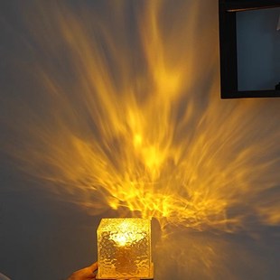 网红旋转水波纹小夜灯创意床头台灯火焰氛围灯情侣礼物星空投影灯