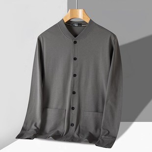 纯棉开衫秋衣男士 秋冬加厚款中老年人爸爸长袖t恤爷爷棉毛老头衫