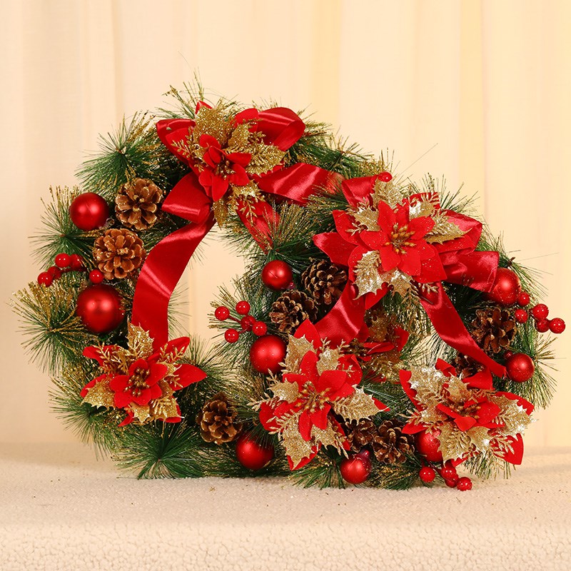 圣诞花环30CM新年装饰品圣诞节场景布置门挂圣诞树花圈挂饰藤圈40