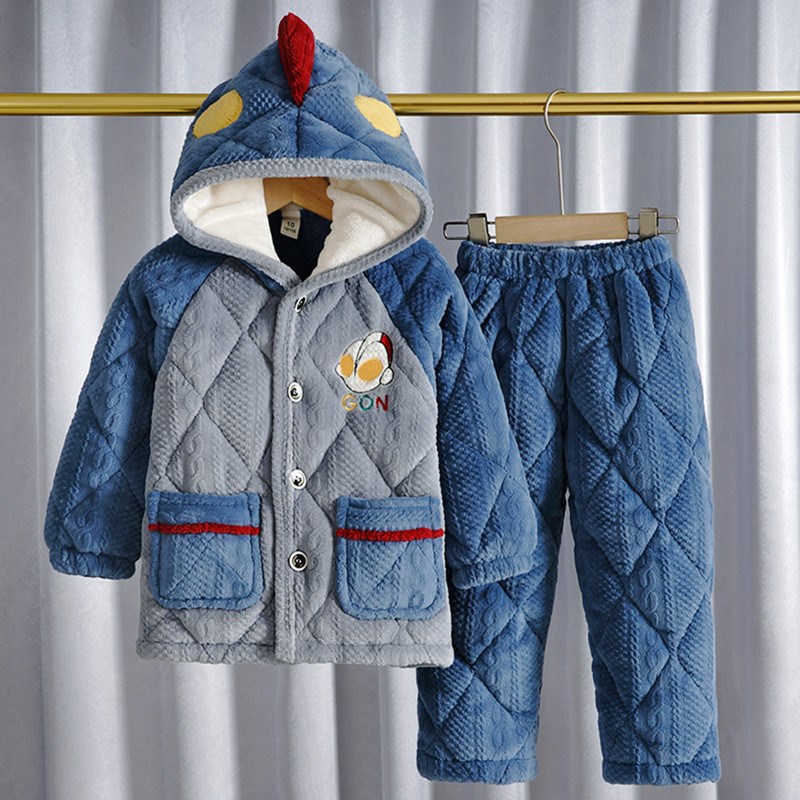 冬季睡衣男童法兰绒三层夹棉加厚小孩宝宝套装珊瑚绒儿童家居服23