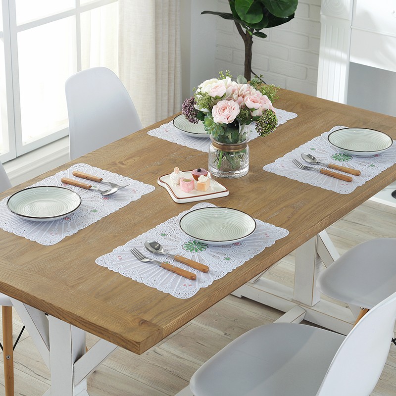 欧式PVC彩色餐垫隔热垫防水餐桌垫西餐垫碗盘杯子垫长方椭圆4片装