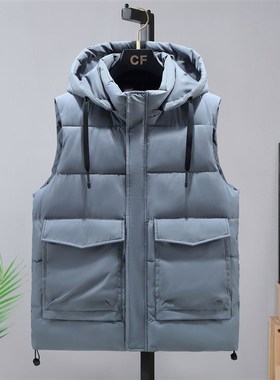 230斤胖子冬季可拆卸帽工装棉马甲背心黑色加肥加大码2024男百搭