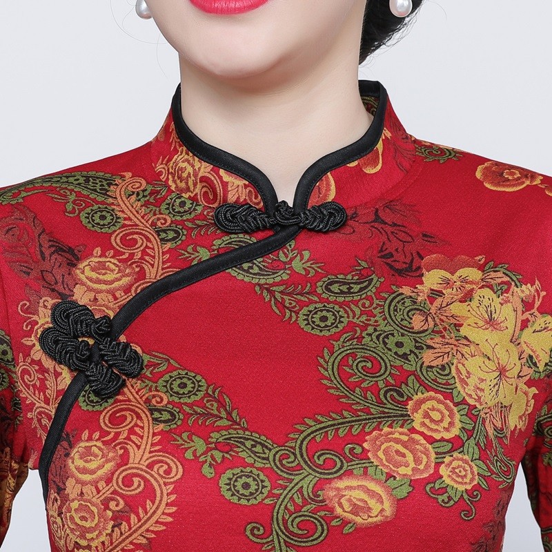 妈妈秋冬中式改良旗袍上衣女长袖加绒加厚复古盘扣唐装T恤打底衫