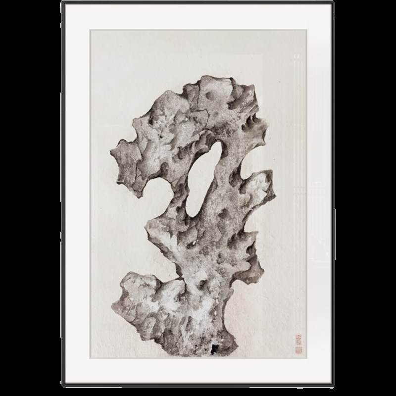 新中式茶台后面背景挂画 办公室太湖石多联装饰画 大师设计A099