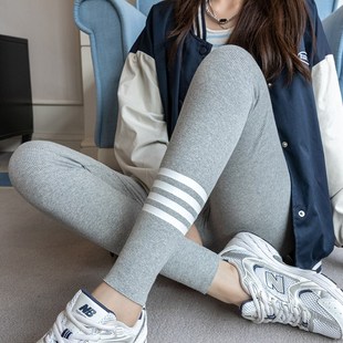 女外穿秋冬高腰显廋薄紧身弹力螺纹加绒加厚保暖裤 新款 灰色打底裤
