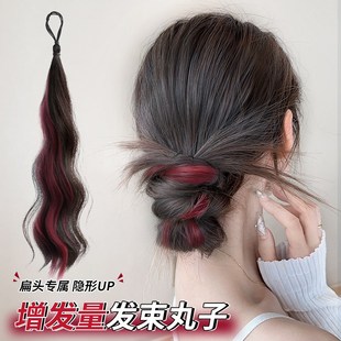 低丸子头假发女挑染自绕鸡毛发束自然蓬松盘发花苞头增发量假发圈