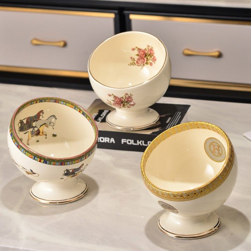 高档桌面垃圾桶家用陶瓷客厅茶几小号收纳桶无盖迷你轻奢果皮碗盆