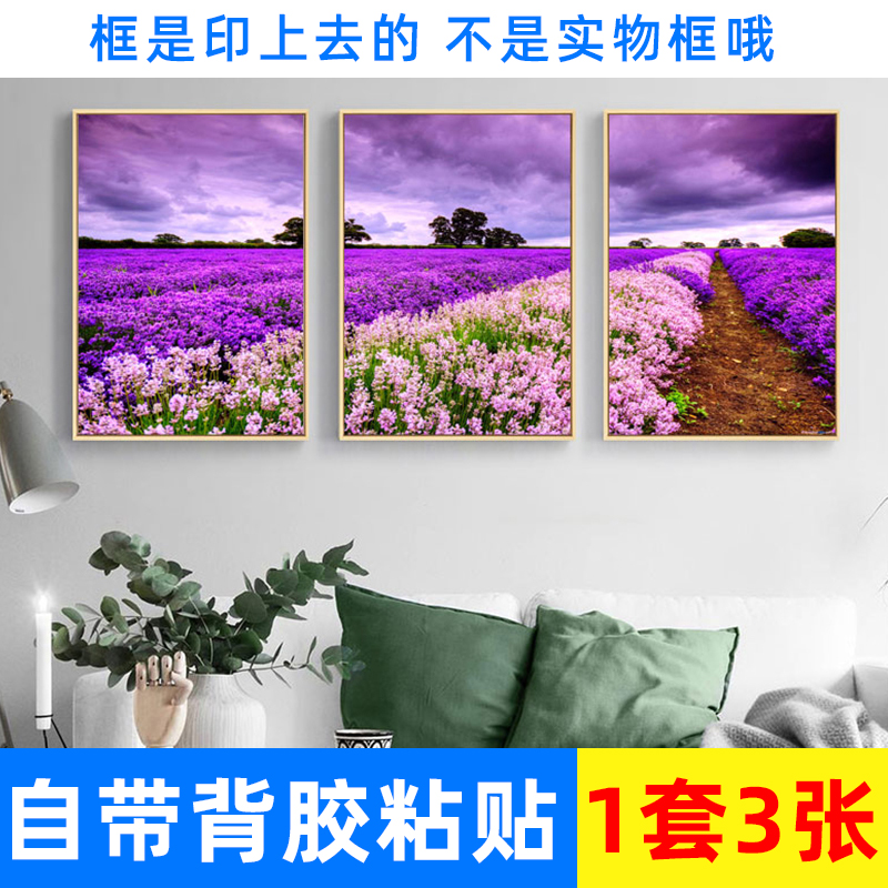 植物花卉沙发墙面风景装饰三联画自粘壁画贴纸宿舍客厅卧室无框画图片