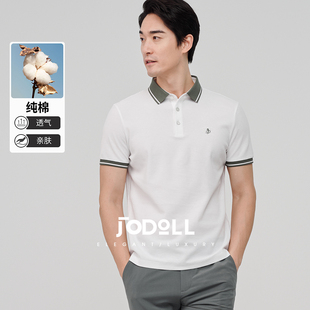 JODOLL乔顿男 100%纯棉 POLO衫 撞色胶印休闲轻薄透气弹力短袖