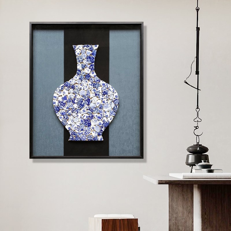 青花瓷实物画客厅装饰画中国风挂画餐厅画玄关画新中式手工艺画图片