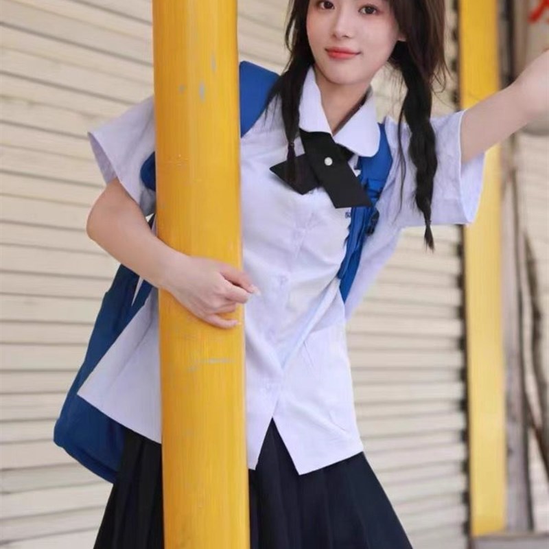 泰式校服套装学院风jk制服衬衫夏季泰国毕业班服上衣裙女短袖衬衣