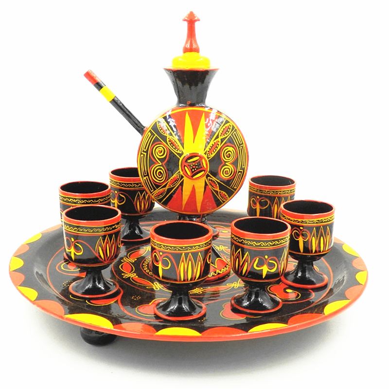 四川凉山西昌少数民族特色彩绘工艺品彝族实木手绘漆器大型酒具