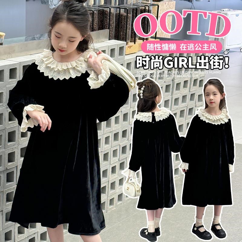 女童连衣裙春秋2025新款儿童洋气高级感女孩礼服公主裙中大童裙子