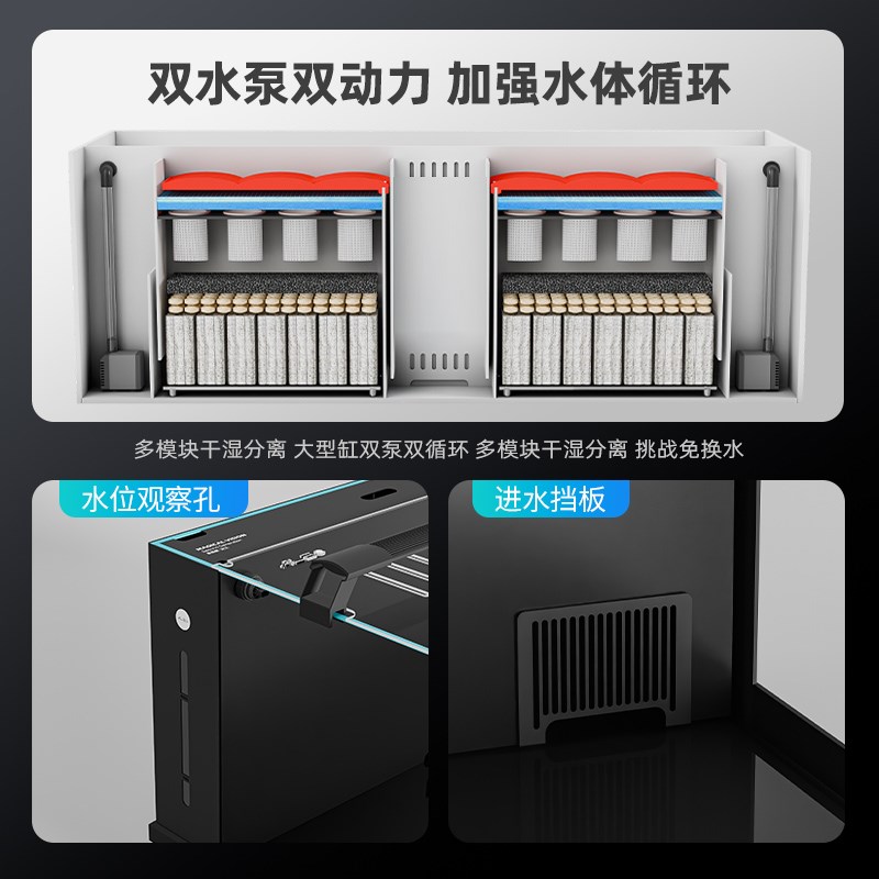 【新款】莱易欧2代背过滤鱼缸双泵双出水桌面中小型超白玻璃鱼缸